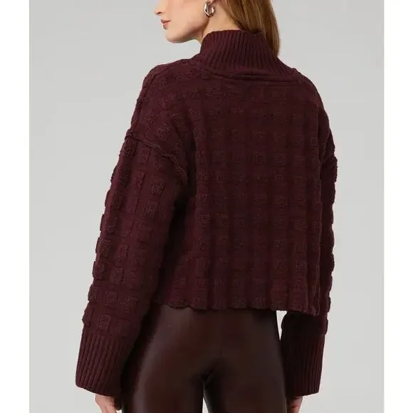 Free People We The Free Soul Searcher Mock Neck Wine Sweater, Size XS, Cropped - Picture 2 of 8